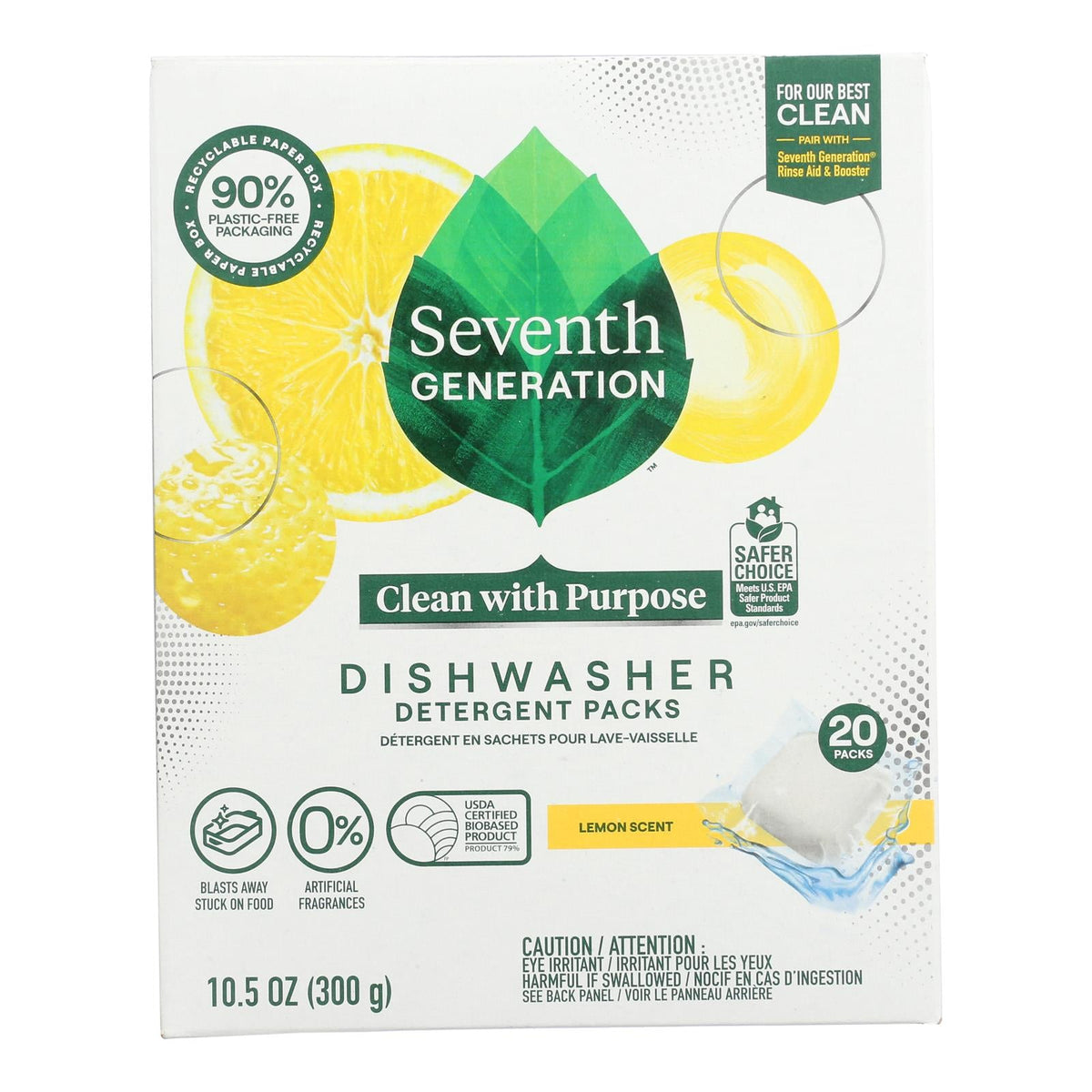 Seventh Generation Automatic Dish Packs, Lemon, 20 ct (Case of 6)