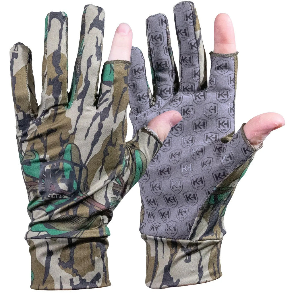 Knight and Hale Run N Gun Gloves in Mossy Oak Greenleaf Camo - Front View