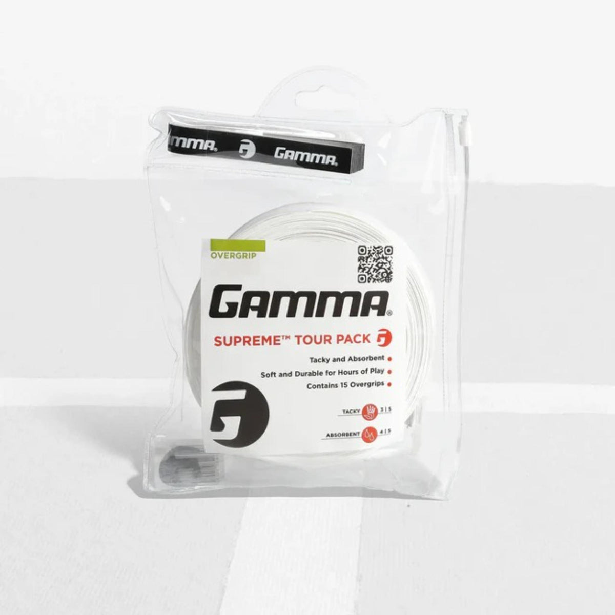 Tennis racket overgrip pack with multiple grip wraps in retail packaging, designed to provide a tacky feel, durability, and moisture absorption.