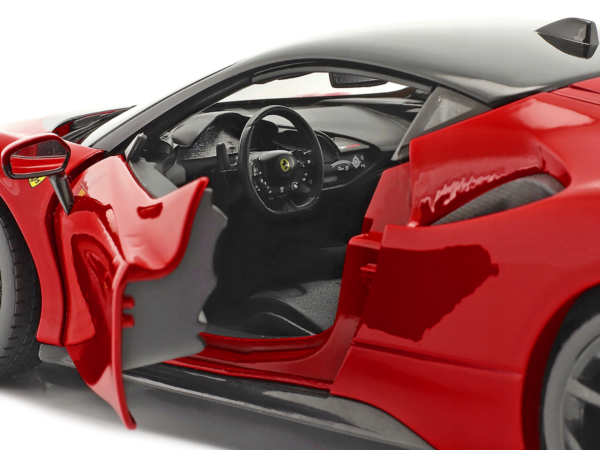 Ferrari SF90 Stradale Red with Black Top "Race + Play" Series 1/18 Diecast Model Car by Bburago - View 2