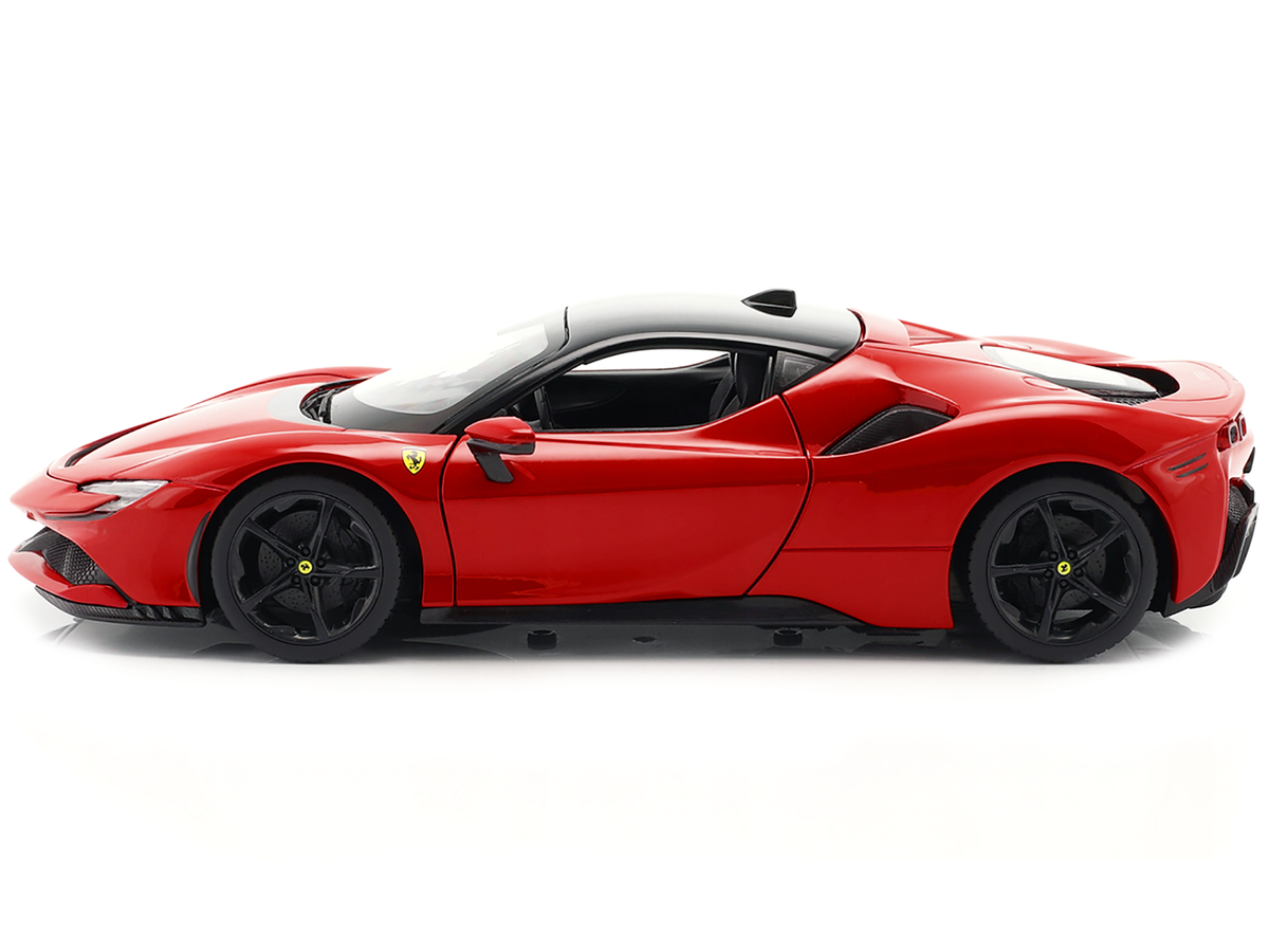 Ferrari SF90 Stradale Red with Black Top "Race + Play" Series 1/18 Diecast Model Car by Bburago - View 4
