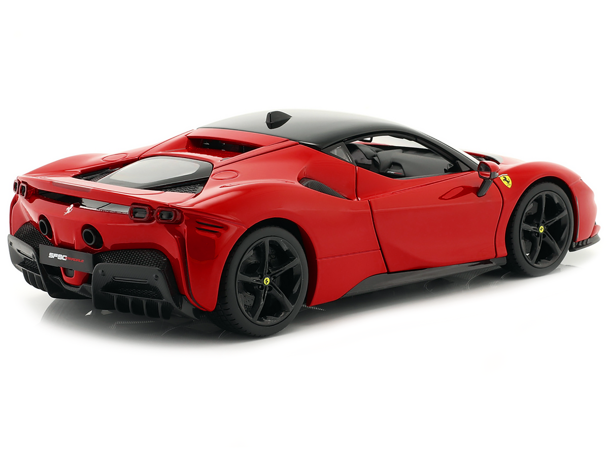 Ferrari SF90 Stradale Red with Black Top "Race + Play" Series 1/18 Diecast Model Car by Bburago - View 5