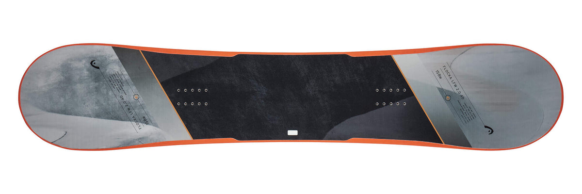 HEAD FLOCKA LFW 2.0 4D Snowboard with SpeedDisc in Gray - top view, orange edge
