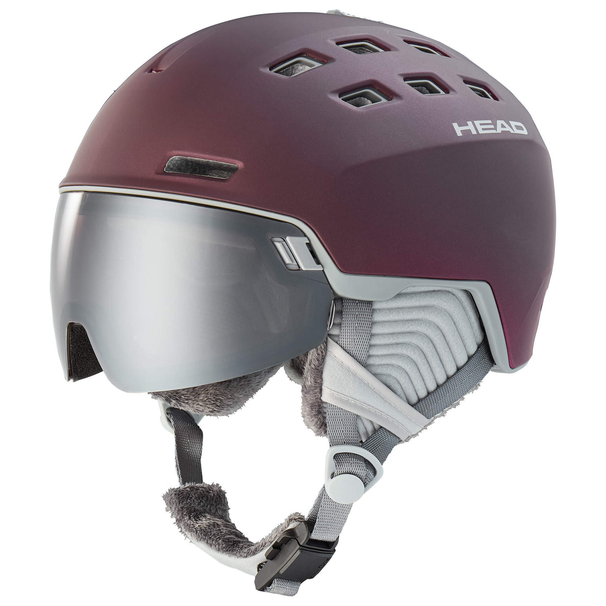 HEAD RACHEL 5K Visor Ski Helmet, Burgundy, Spare Lens Included in Burgundy - side view