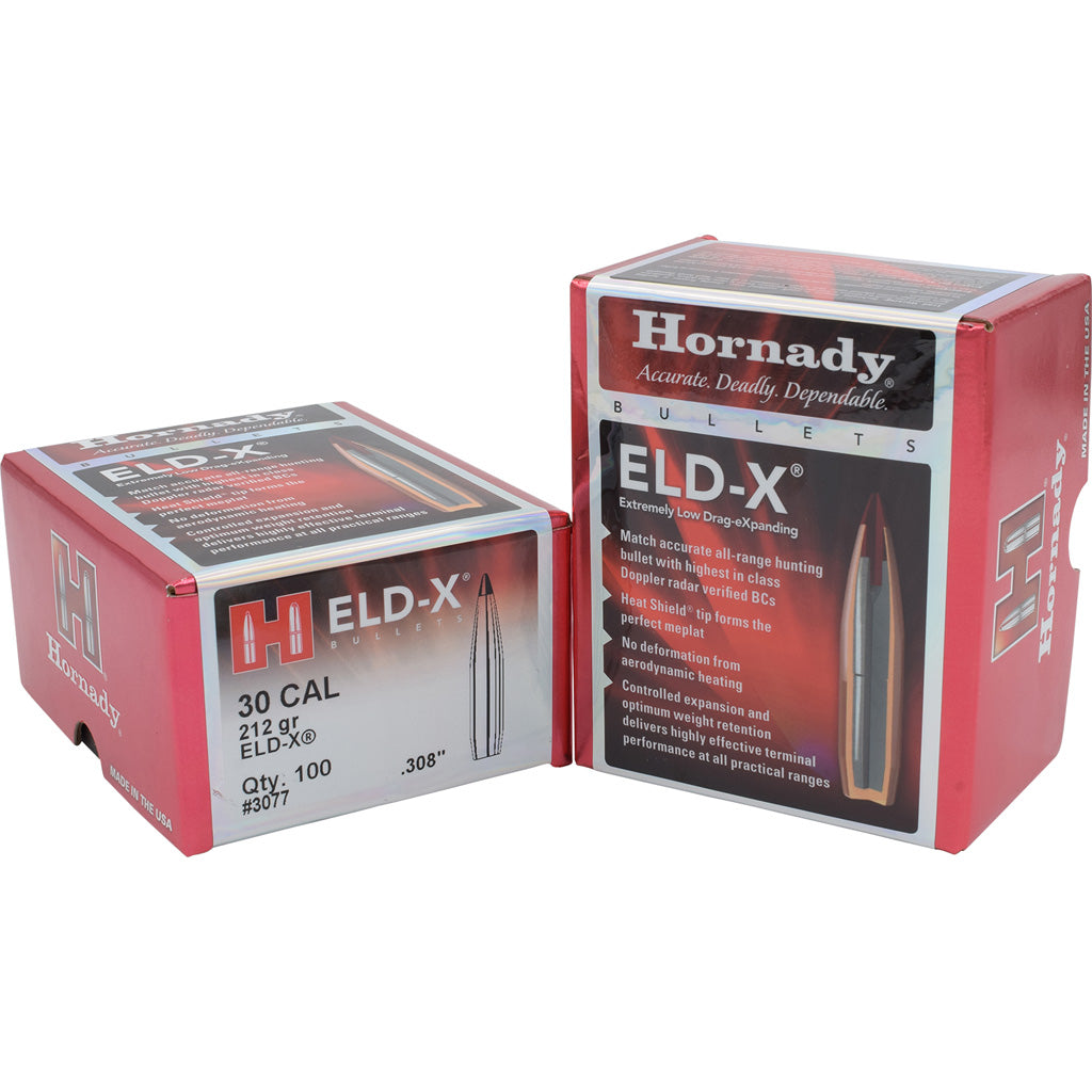 Hornady ELD-X Bullets in 30 Cal. .308 212 gr. ELD-X 100 Box - Front View