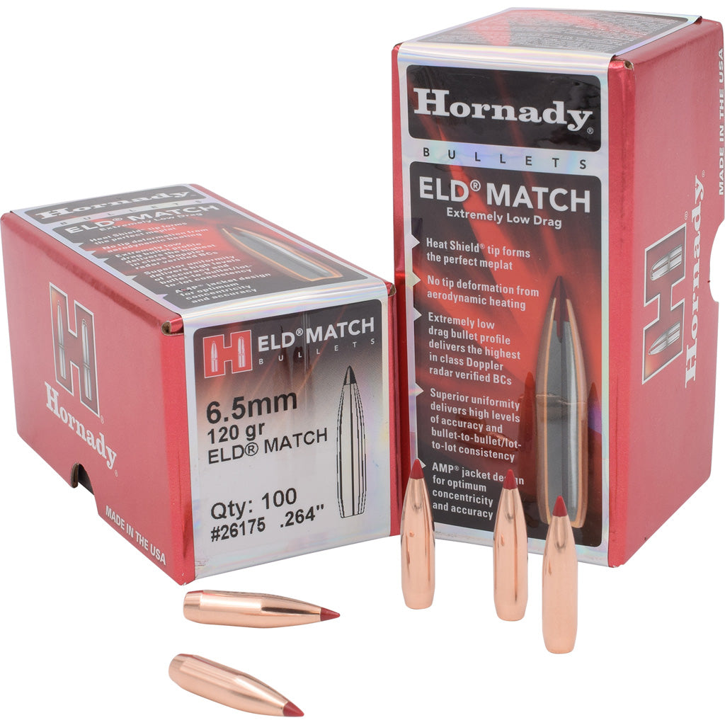 Hornady ELD Match Bullets in 6.5mm .264 120 gr. ELD Match 100 Box - Front View