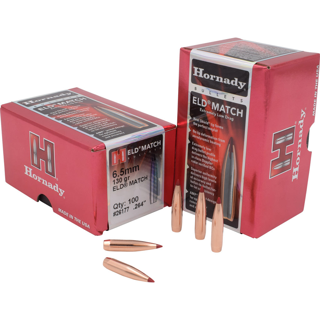 Hornady ELD Match Bullets in 6.5mm .264 130 gr. ELD Match 100 Box - Front View