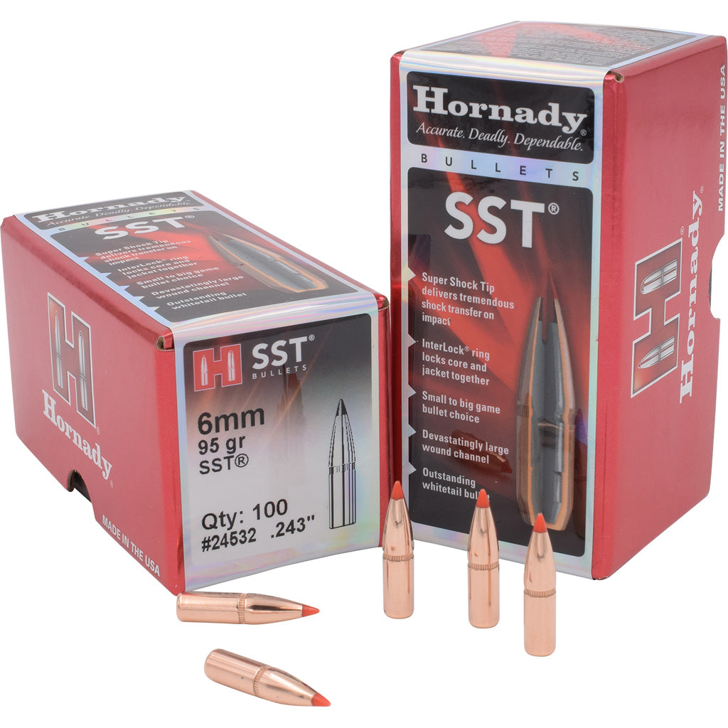 Hornady SST Bullets in 6mm .243 95 gr. SST 100 Box - Front View
