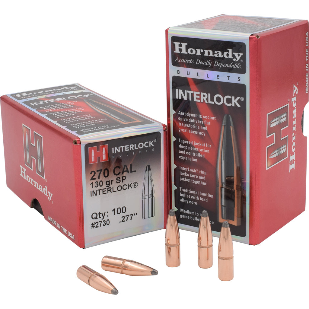 Hornady Traditional Rifle Bullets in 270 Cal. .277 130 gr. SP Interlock 100 Box - Front View