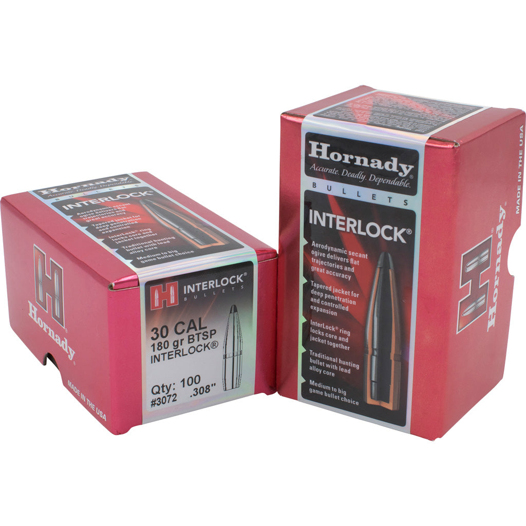 Hornady Traditional Rifle Bullets in 30 Cal. .308 180 gr. BTSP Interlock 100 Box - Front View