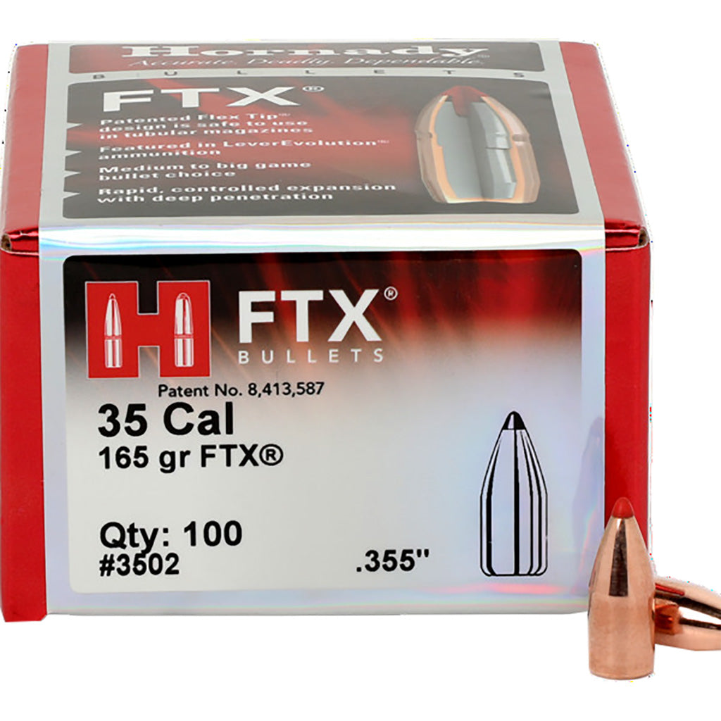 Hornady FTX Rifle Bullets in 35 cal. .355 165 gr. FTX 100 box - Front View
