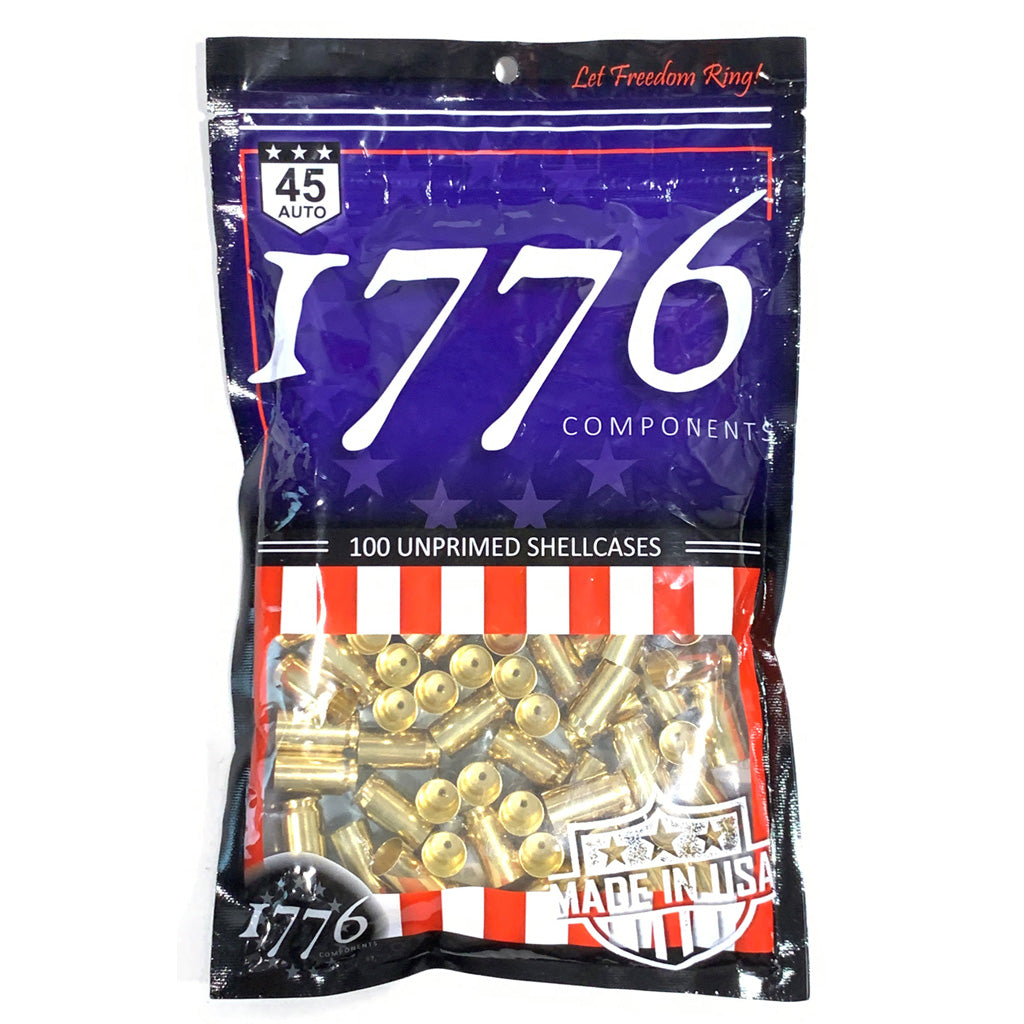 1776 USA Unprimed Brass in 45 ACP 100 pc. - Front View