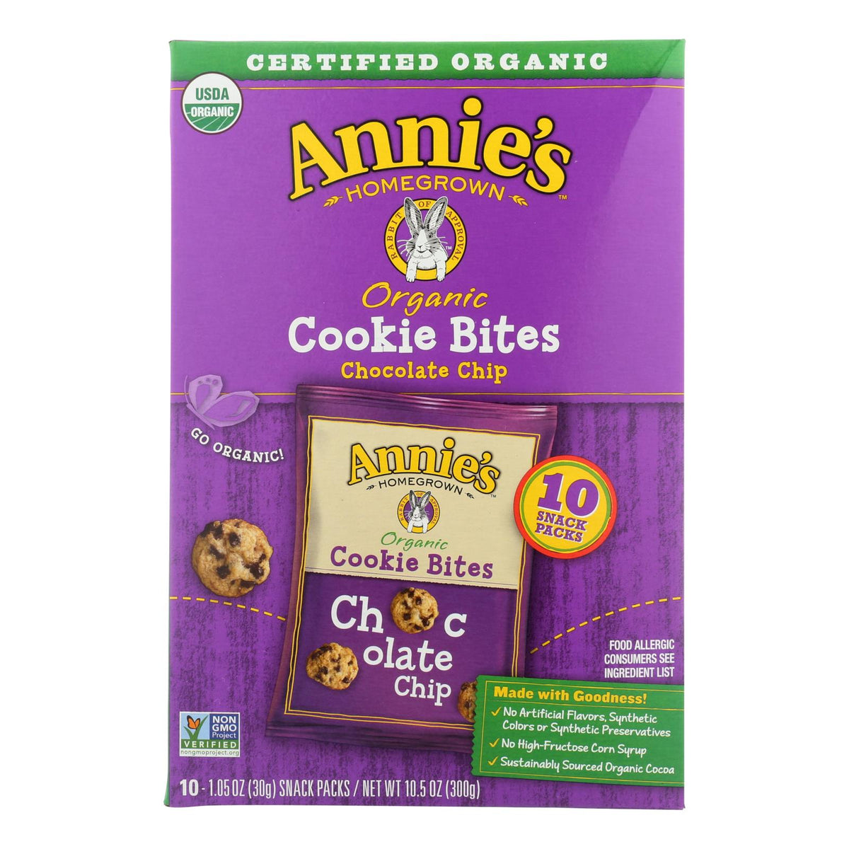 Annie's Chocolate Chip Cookie Bites, 10 x 1.05 oz (Case of 6)