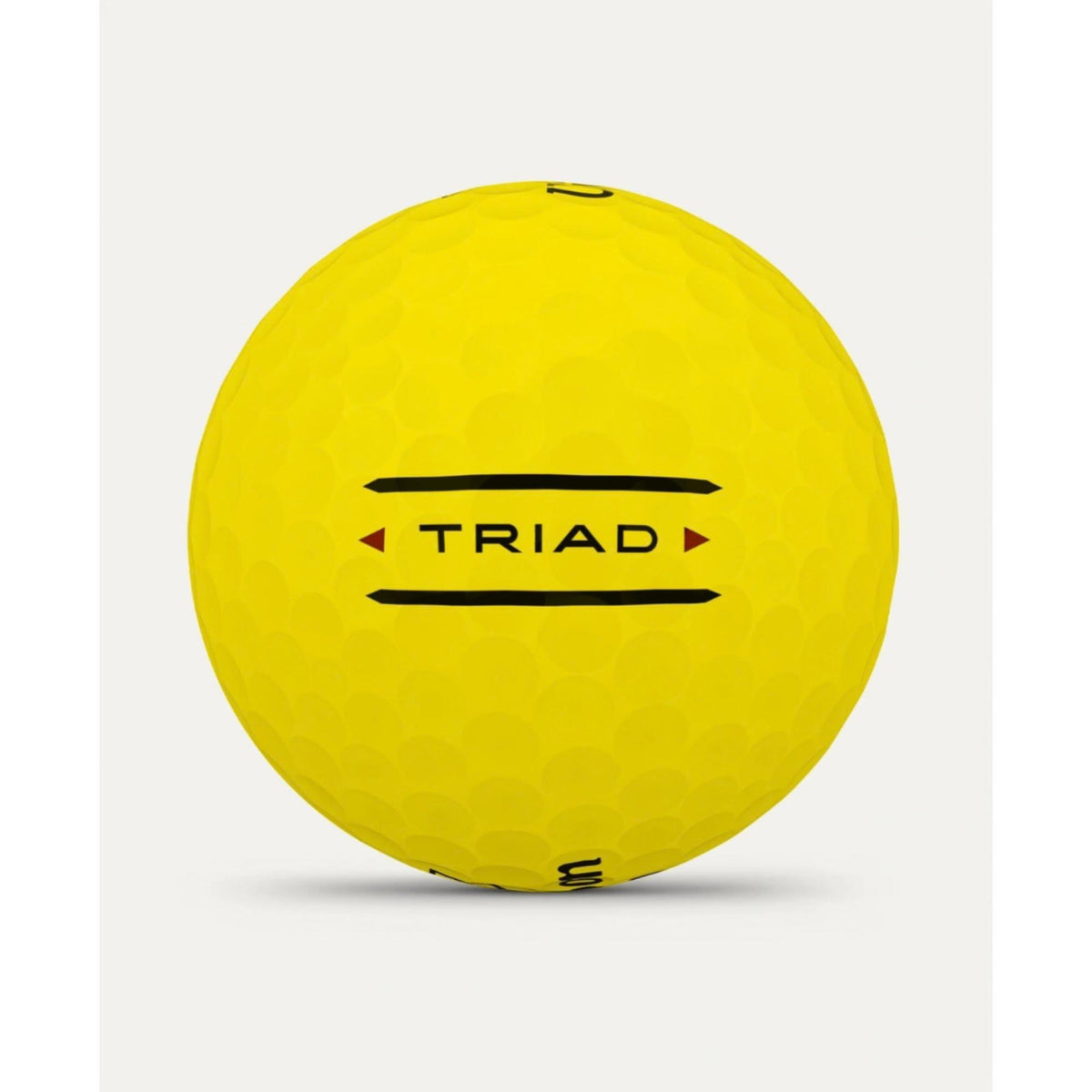 Wilson Golf Triad golf balls 12-pack in yellow, shown with a red Wilson Triad box and a single golf ball featuring the Wilson logo.
