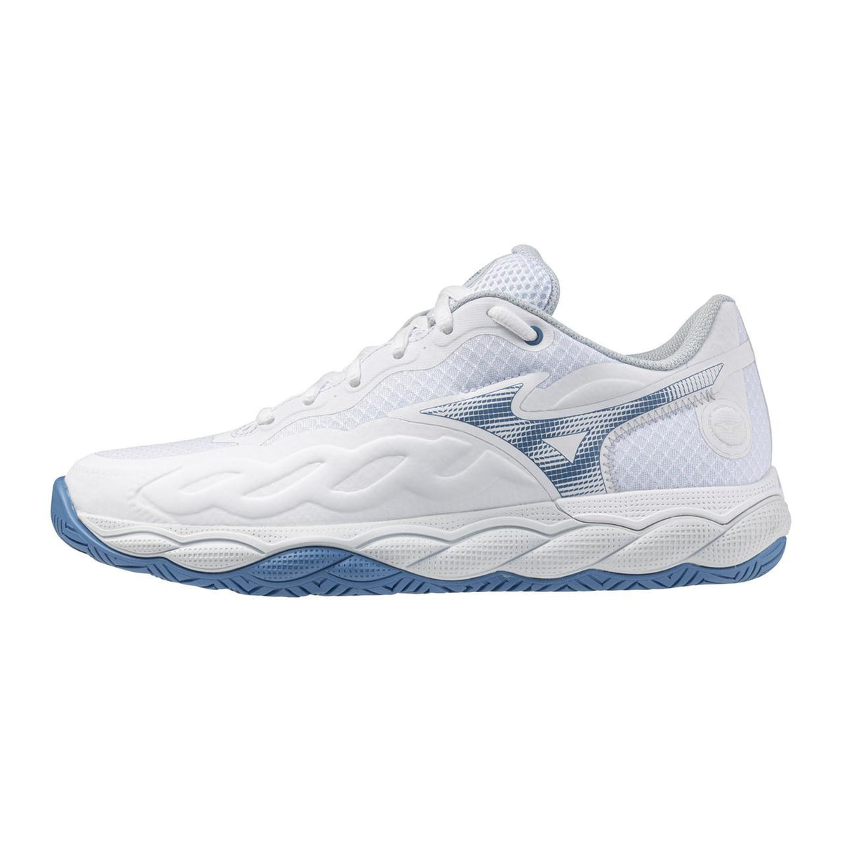 Mizuno Wave Enforce Court AC Women's Tennis Shoe in White-Parisian Blue - product image