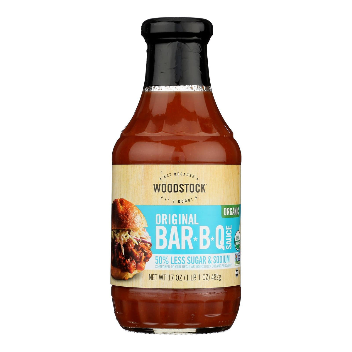 Woodstock Organic Less Sugar & Sodium BBQ Sauce, 17 oz (Case of 12)