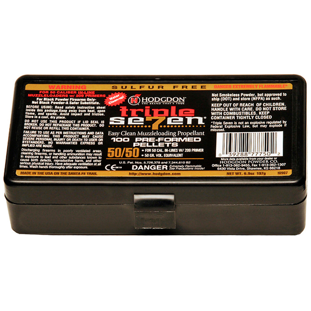 Hodgdon Triple Seven Pellets in .50 cal. 50 gr. 100 pk. HAZMAT - Front View