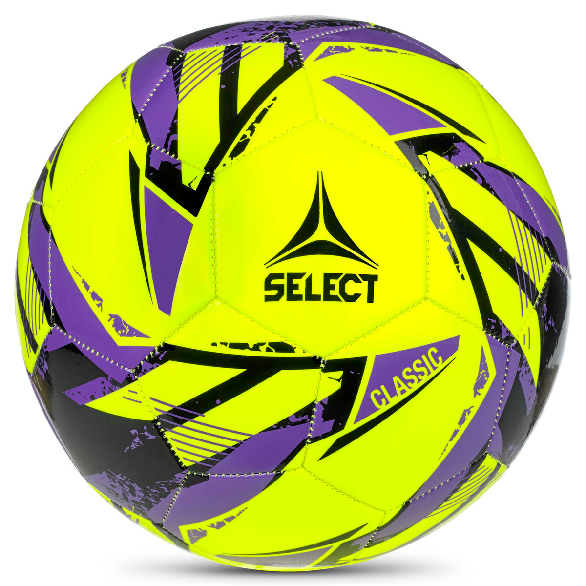 Select Classic v26 Soccer Ball, Soft TPU Leisure Ball for Kids and Youth in Yellow/Purple/Black - Front View