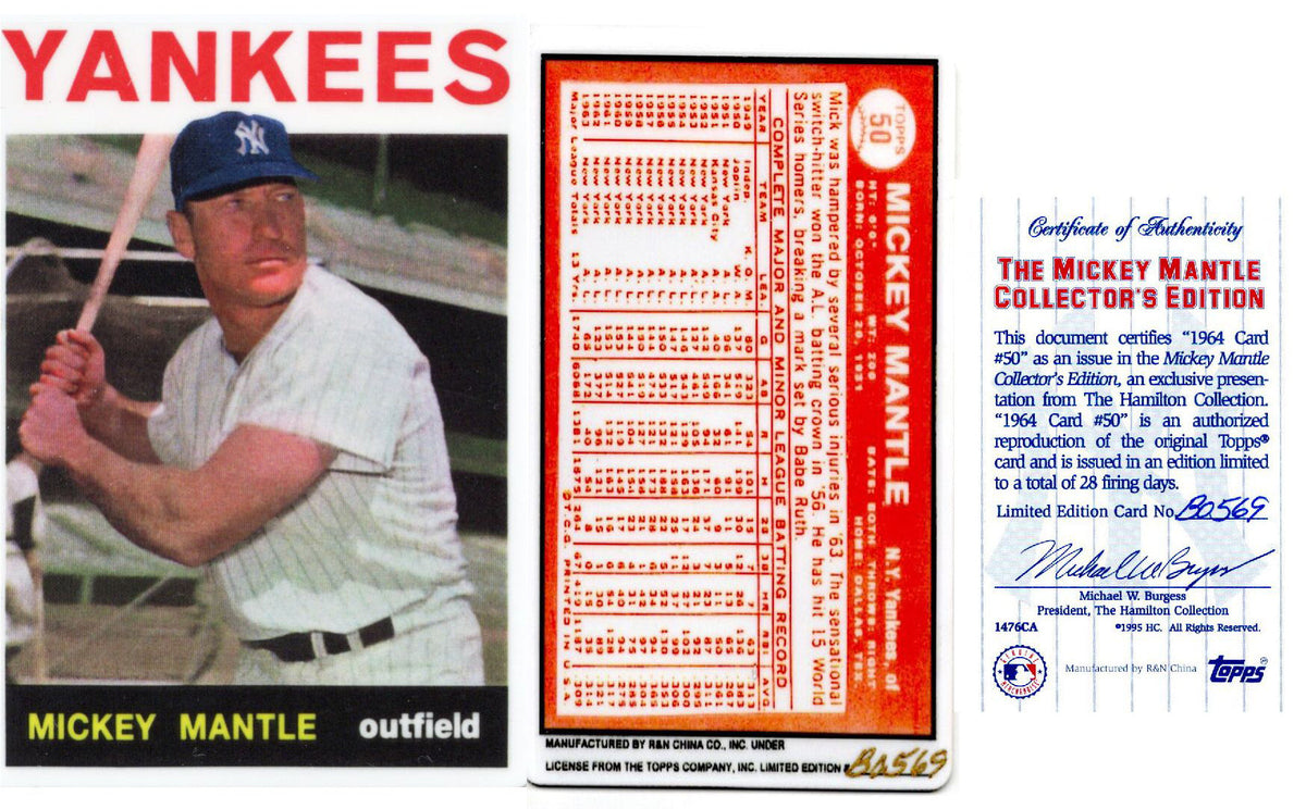 Mickey Mantle New York Yankees 1964 #50 Topps Ceramic Limited Edition Baseball Card W/COA