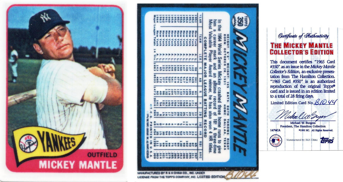 Mickey Mantle New York Yankees 1965 #350 Topps Ceramic Limited Edition Baseball Card W/COA
