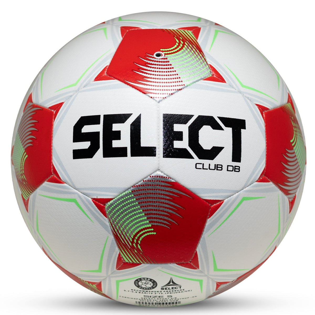 Select Club v26 Soccer Ball, Dual Bonded Youth and Adult Sizes in White/Red/Green - Front View