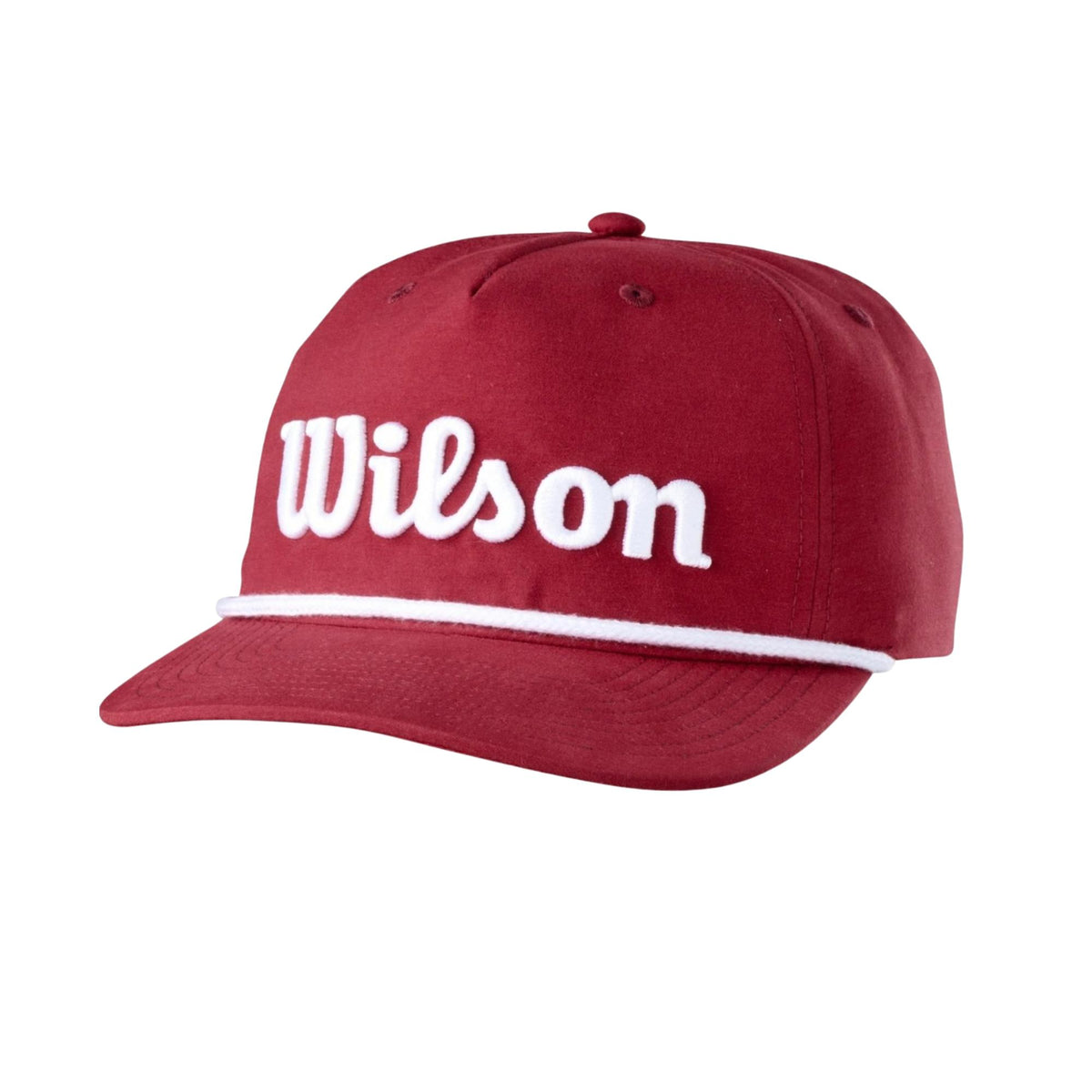 Wilson Golf Script rope hat featuring a classic structured design with embroidered Wilson script logo and decorative rope detail across the brim for a timeless golf style.
