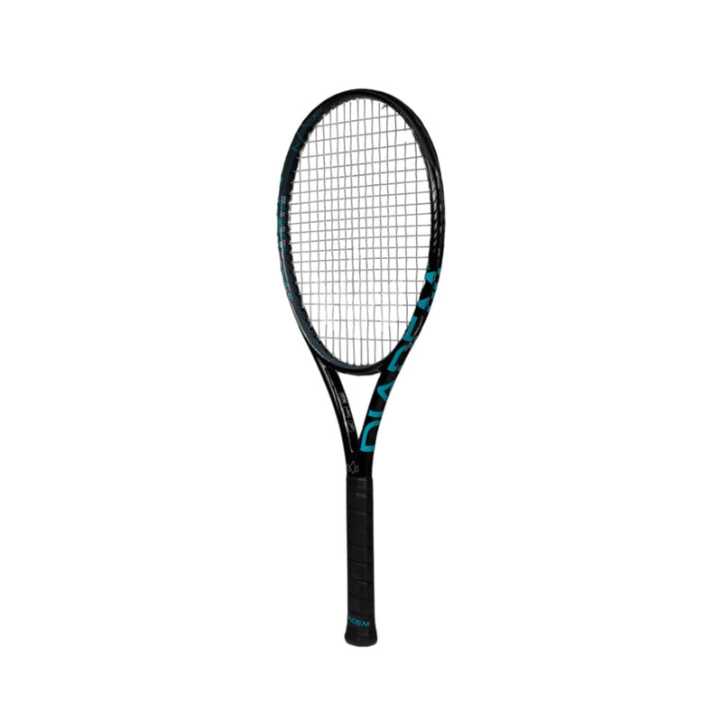 Diadem Nova ELT tennis racket featuring a full string bed, streamlined frame, and standard grip handle, shown upright against a plain background.