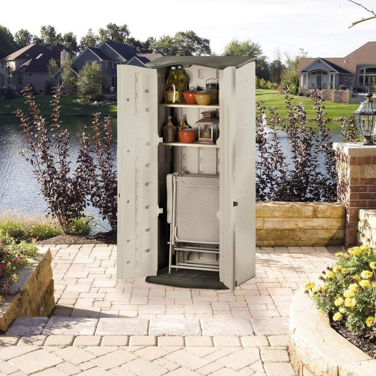 Vertical Resin Storage Shed, 2 ft x 2.5 ft, Beige/Brown - View 6