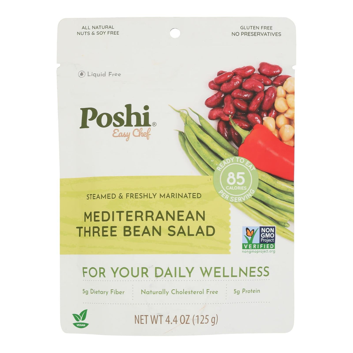 Poshi Marinated Mediterranean Three Bean Salad, 4.4 oz (Case of 10)