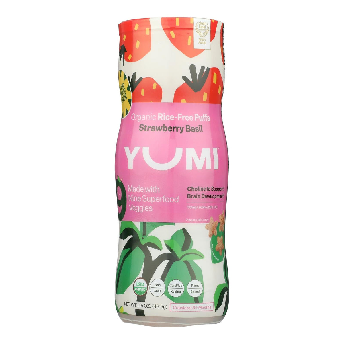 Yumi Organic Strawberry Basil Puffs, 1.5 oz