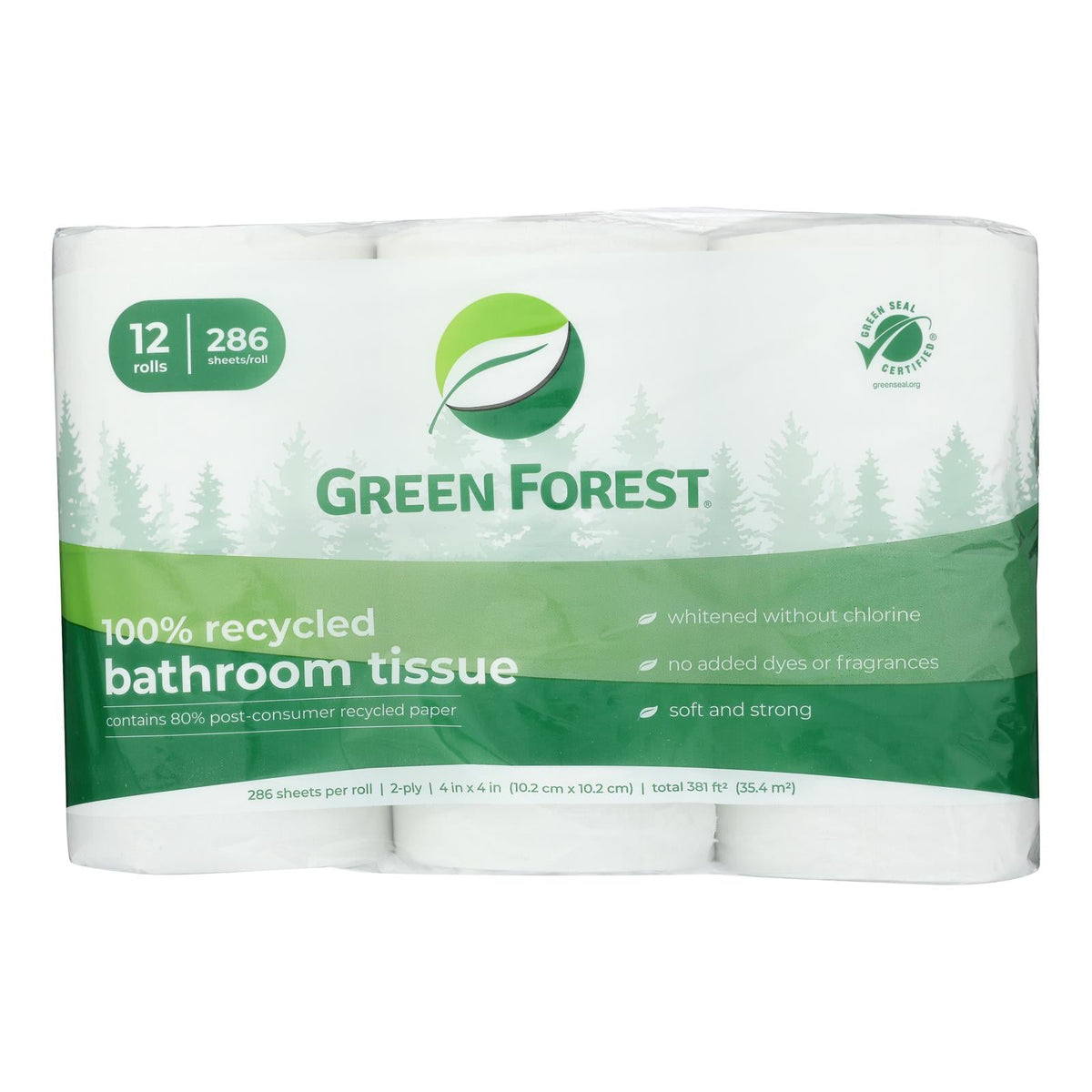Green Forest 286 Count Bath Tissue, 12 pack (Case of 4)