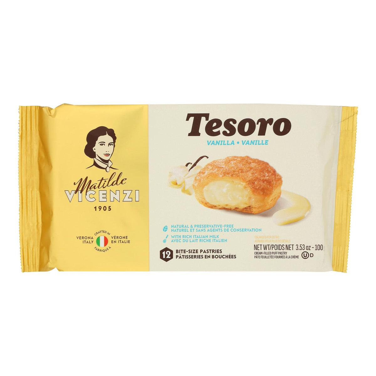 Vicenzi Tesoro Vanilla Puff Pastry Cookies, 3.53 oz (Case of 10)
