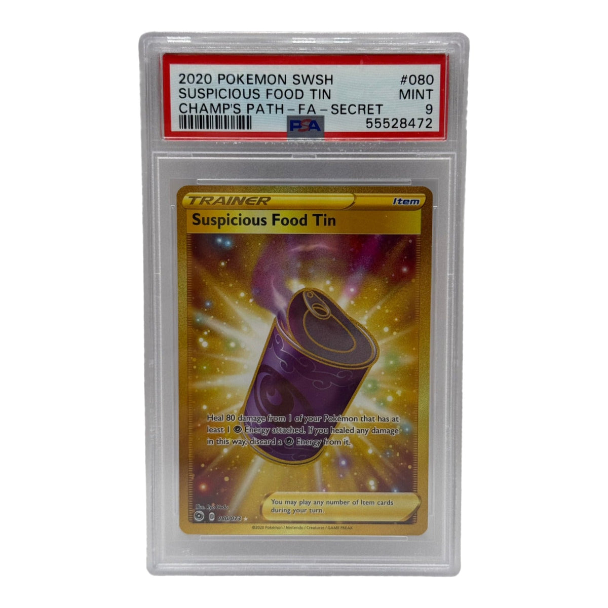 2020 Pokémon Champion's Path Suspicious Food Tin Gold Secret Rare 080/073 PSA 9 MINT