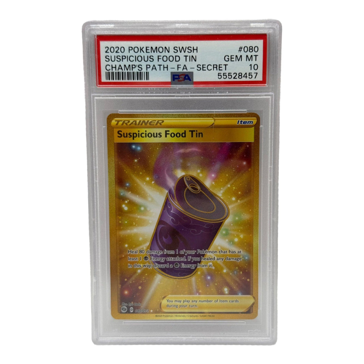 2020 Pokémon Champion's Path Suspicious Food Tin Gold Secret Rare 080/073 PSA 10 GEM MINT