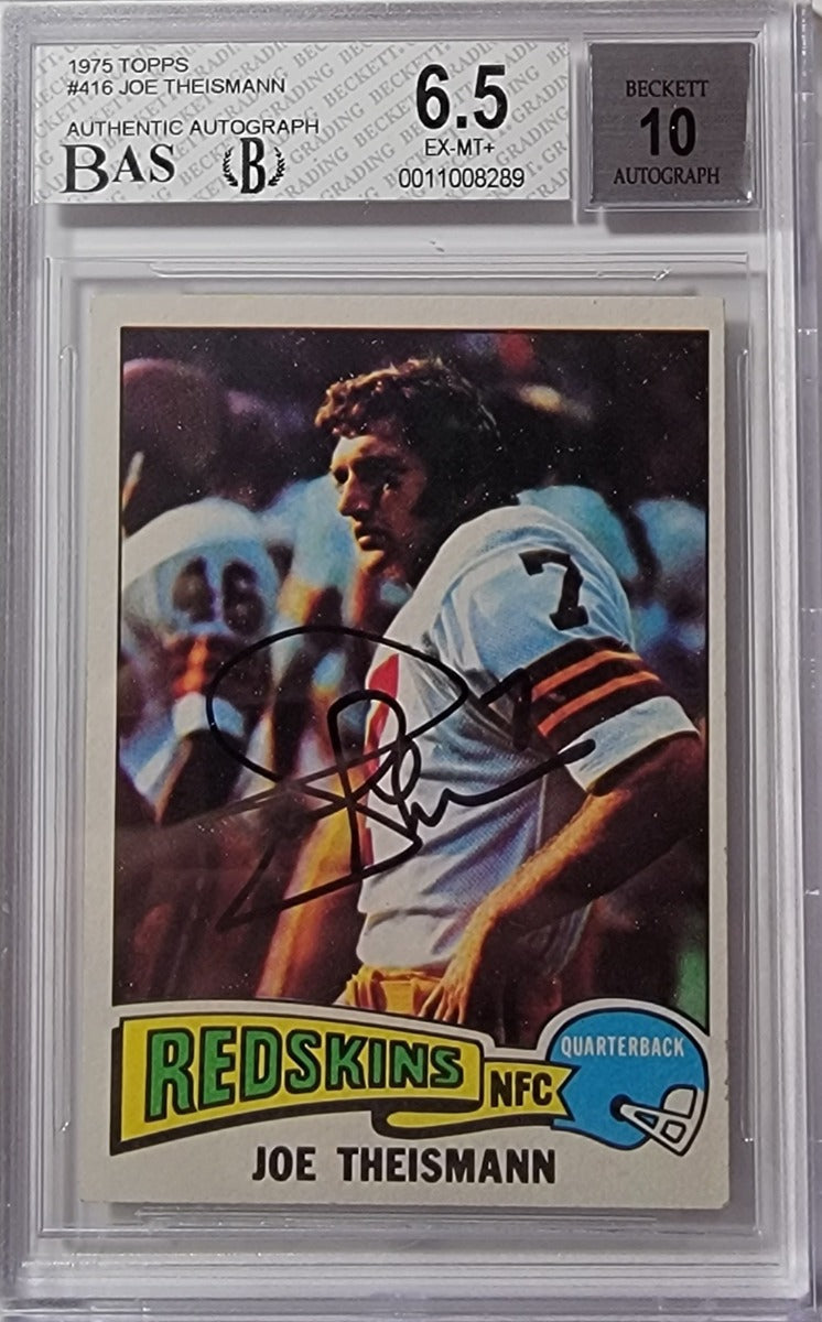 Joe Theismann Autographed Washington Redskins 1975 Topps Rookie Card Graded 6.5/10 Beckett Authenticated