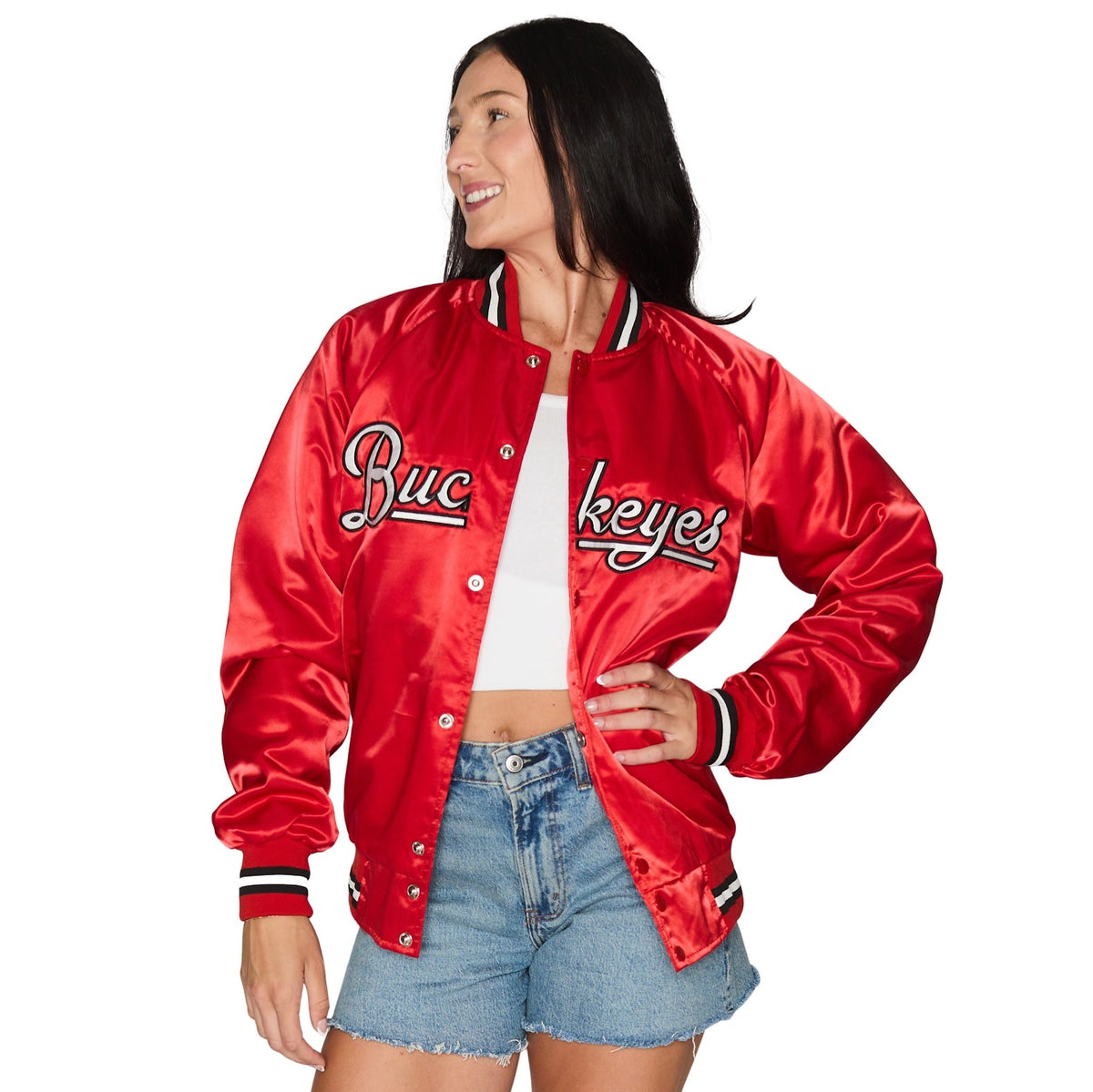 Ohio State OSU Buckeyes Satin Letterman Bomber Jacket