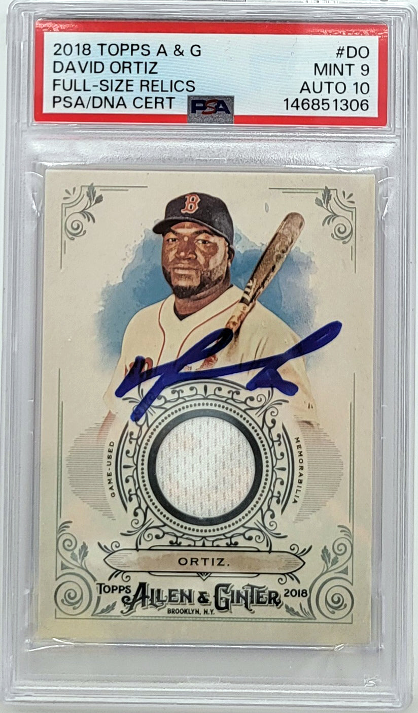 David Ortiz Autographed Boston Red Sox 2018 Topps Alan & Ginter Game Used Jersey Card PSA MINT 9 AUTO 10