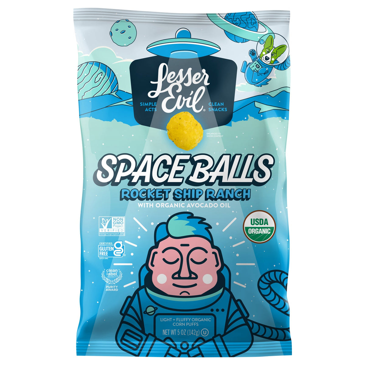 LesserEvil Organic Rocket Ranch Space Balls, 5 oz (Case of 6)