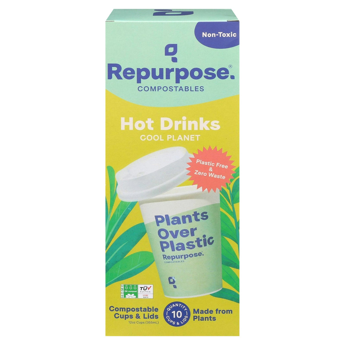 Repurpose Hot Cups with Lids, 10 Count (Case of 12)