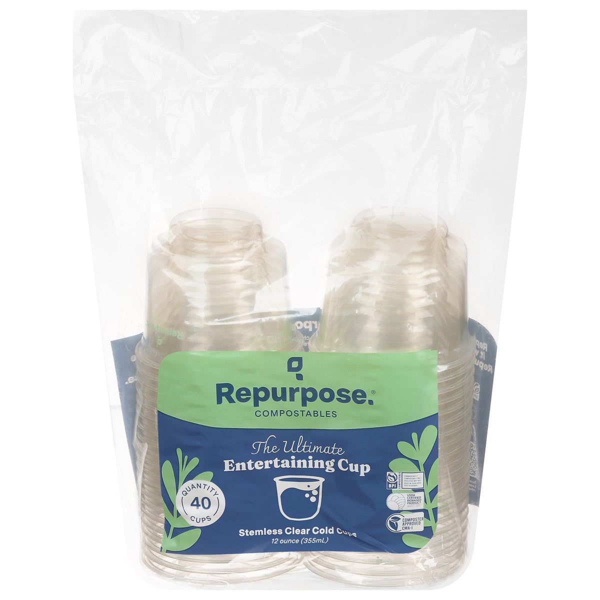 Repurpose Compostable 12 oz Cold Cups, 40 ct (Case of 6)
