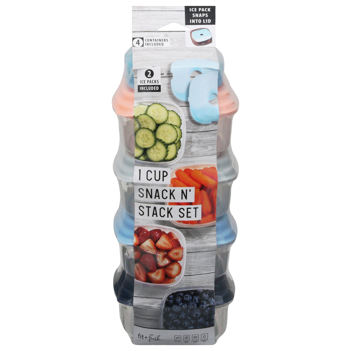 Fit & Fresh 1-Cup Snack Set with Lids & Ice Pack, 5 ct