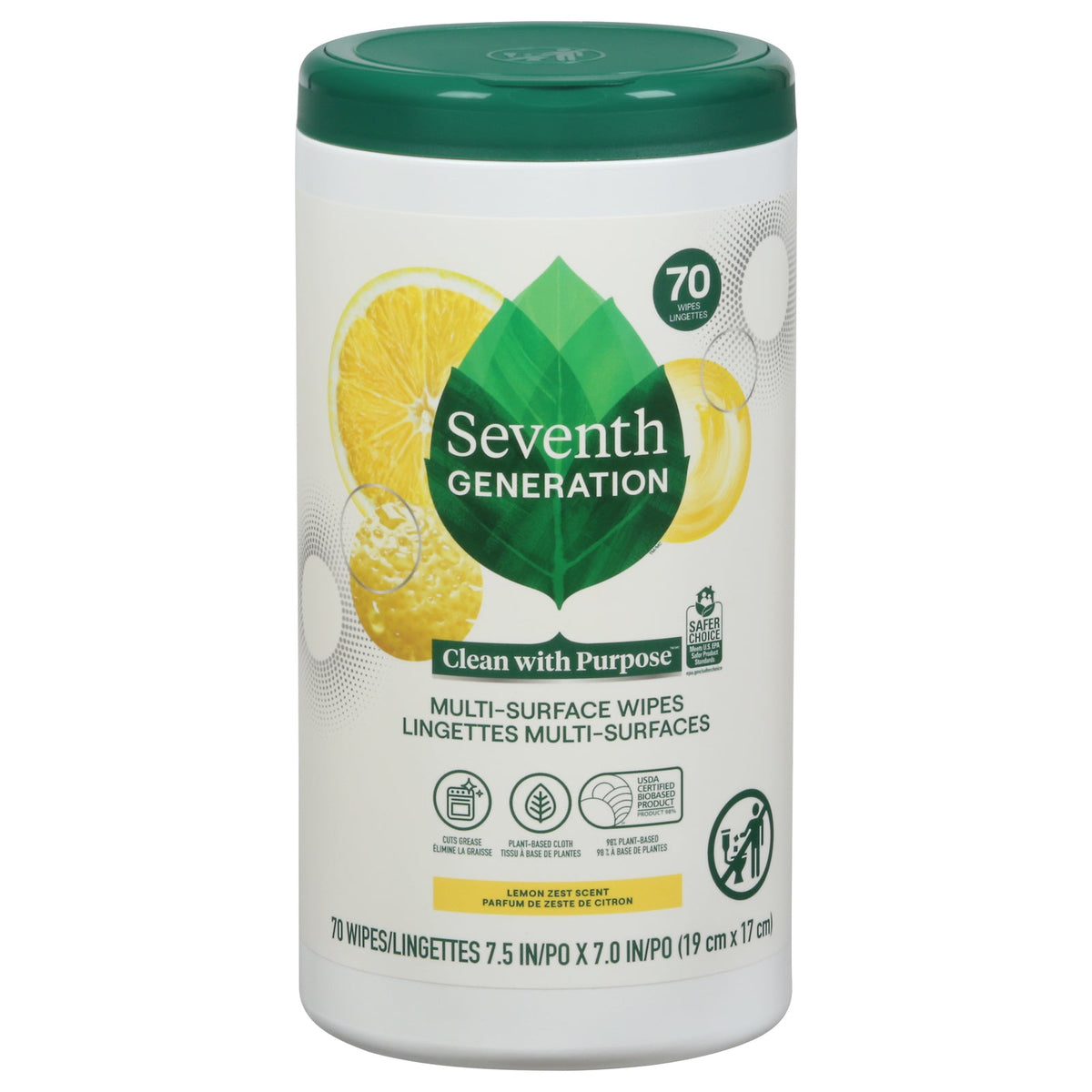 Seventh Generation Lemon Multi-Surface Wipes, 70 ct (Case of 6)
