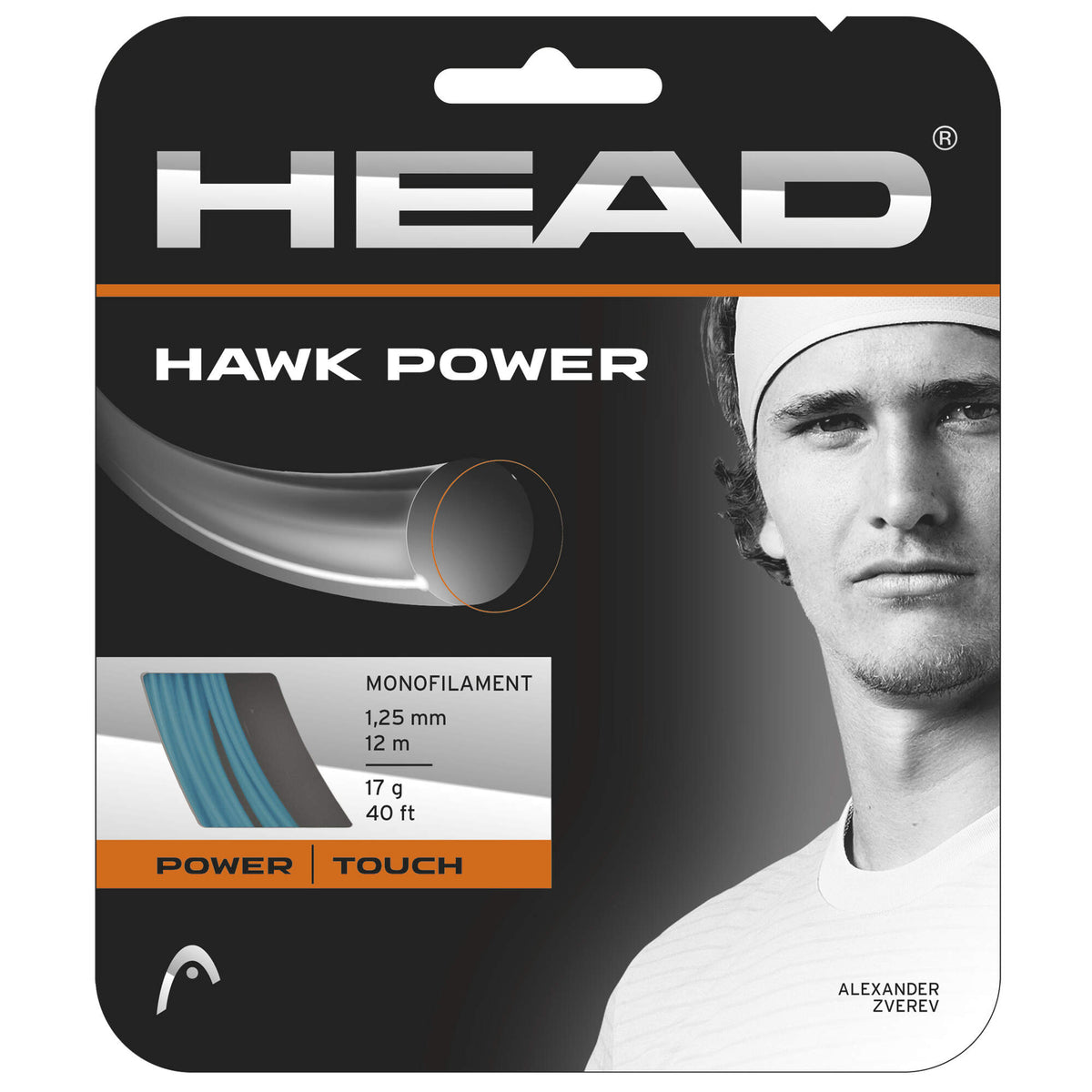 HEAD Hawk Power 16 Gauge Tennis String Set, Petrol in Petrol - front view