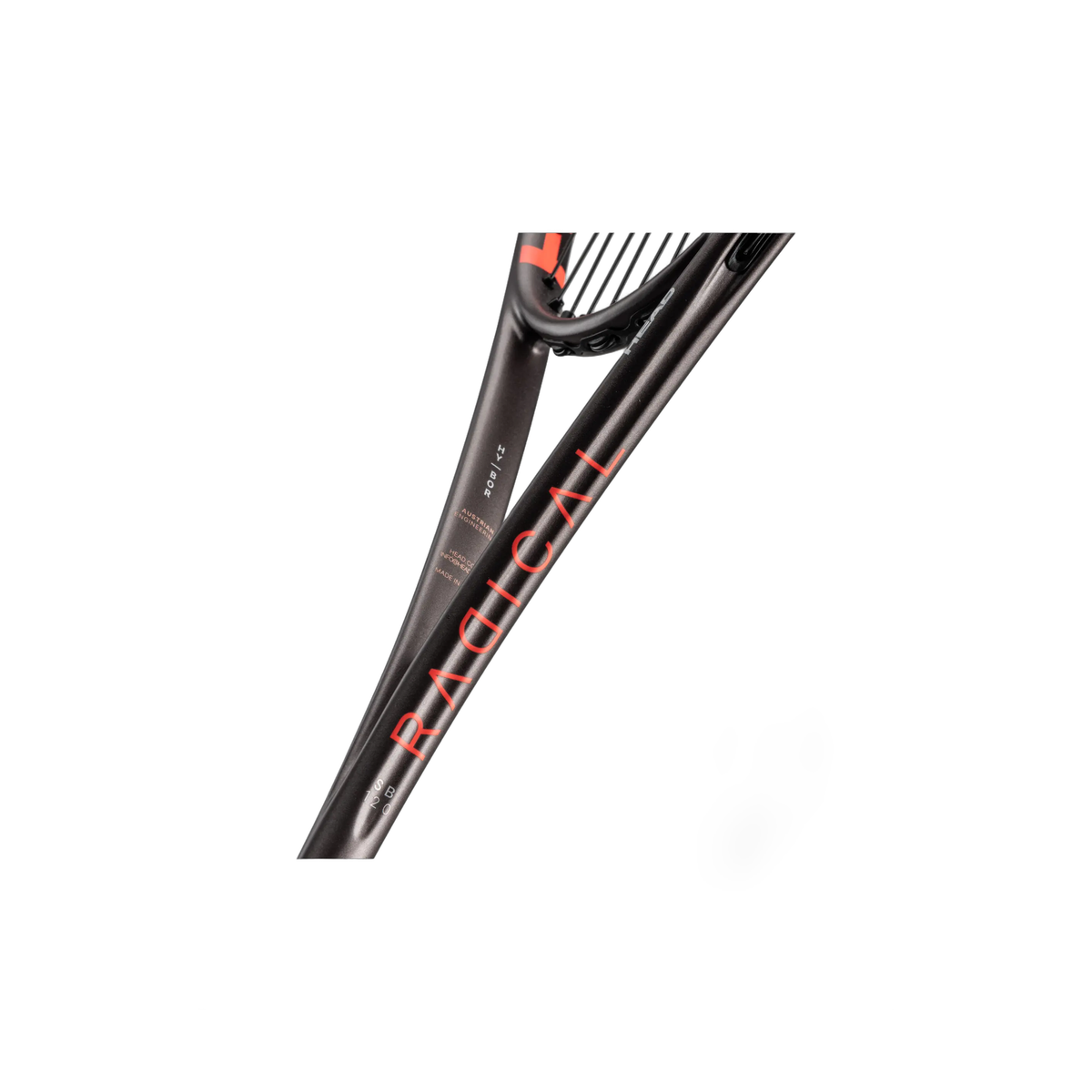 Head Radical 120 SB 2026 Squash Racquet in Black/Orange - frame detail