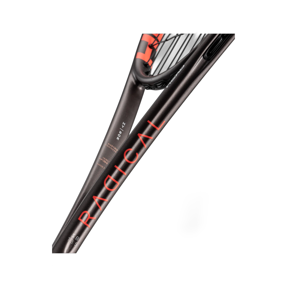 Head Radical 135 SB 2026 Squash Racquet in Black/Orange - frame detail