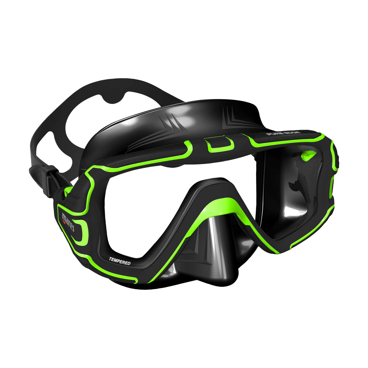 Mares Pure Edge Single Lens Diving Mask in Black/Lime - front view