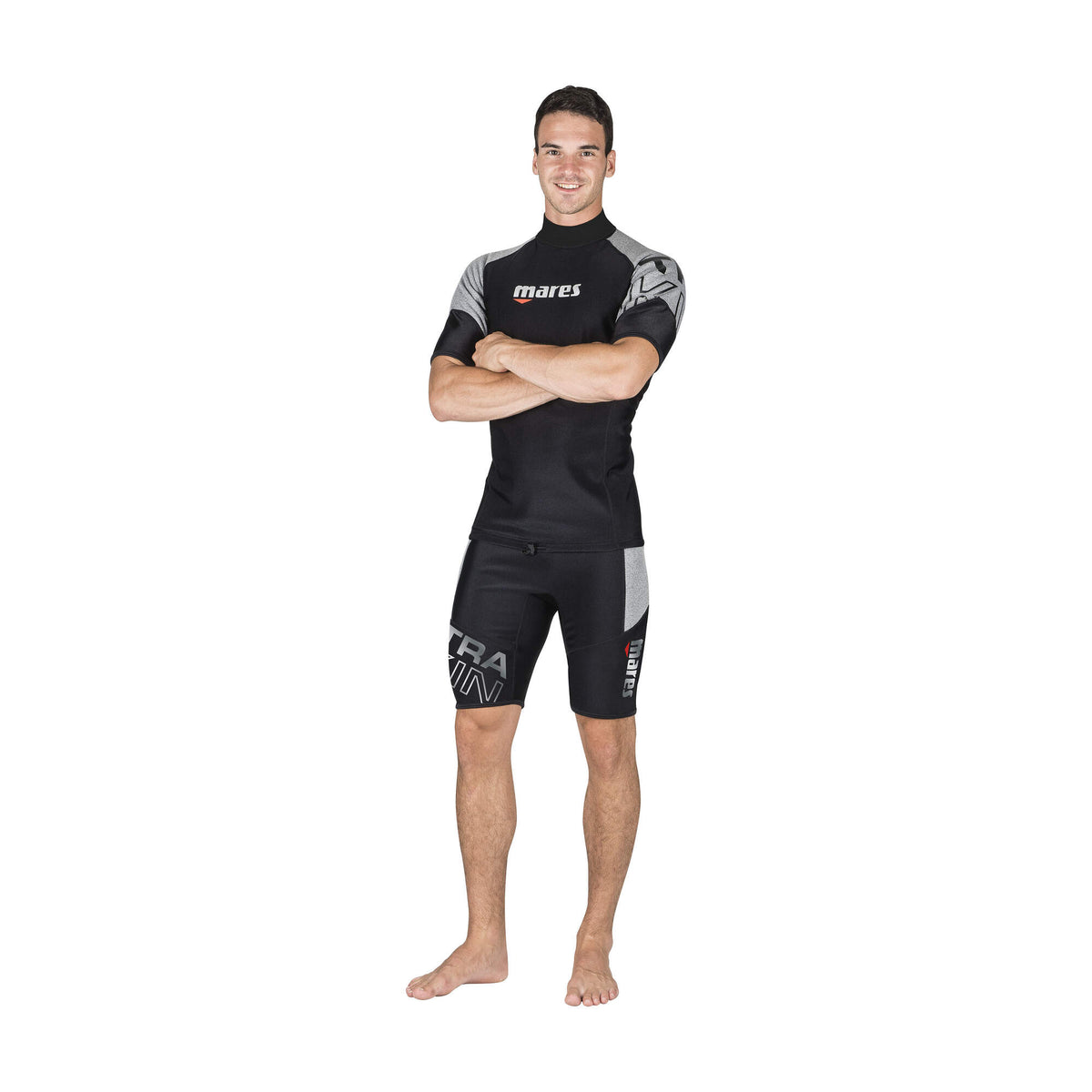 Mares Ultra Skin Short Sleeve Dive Top Mens, Black and Grey - lifestyle