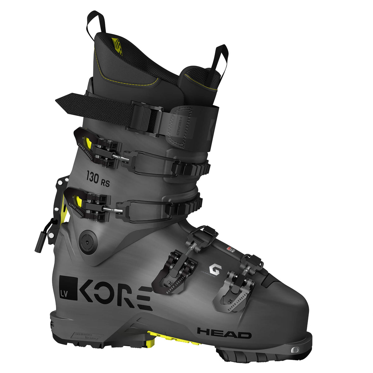 HEAD KORE RS 130 GW Ski Boots, Anthracite/Yellow in Anthracite/Yellow - side view