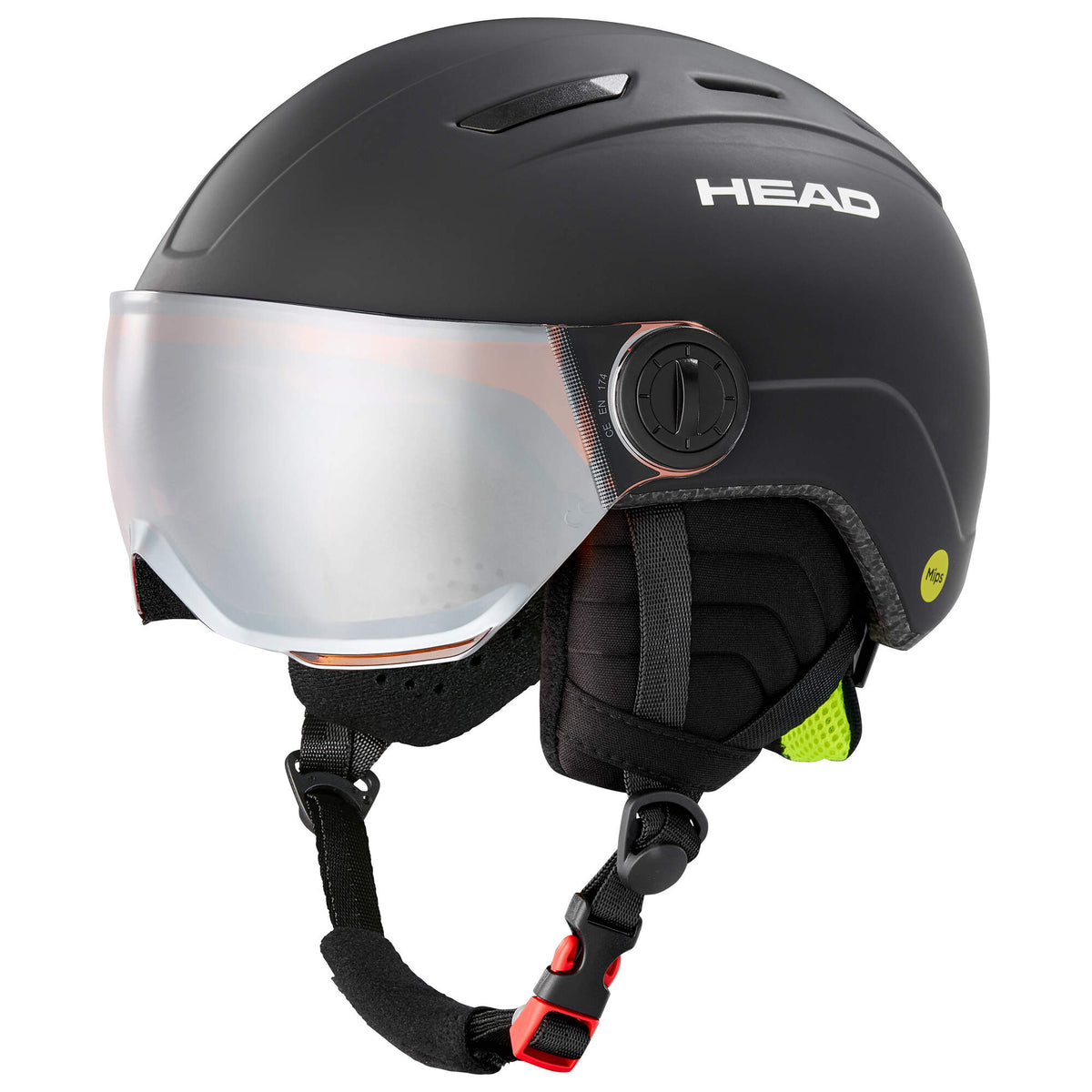 HEAD MOJO Visor MIPS Kids Ski Helmet, Black, XXS in Black - side angle view