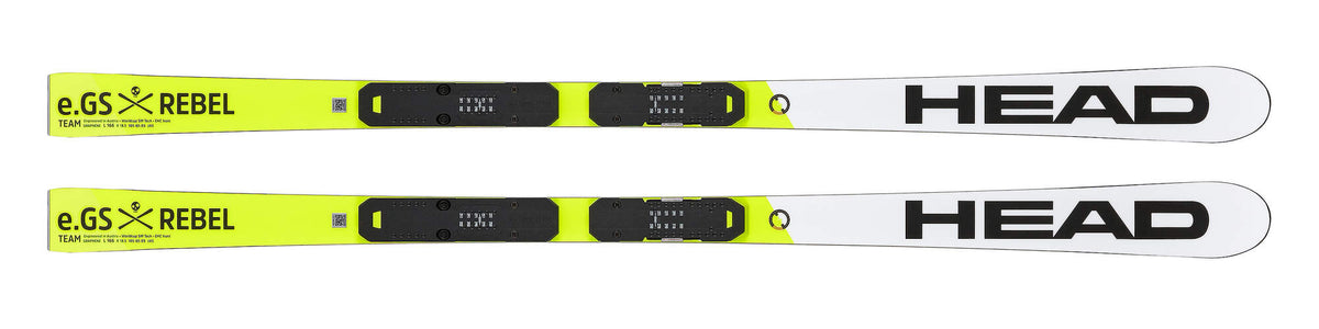 HEAD WCR e.GS Rebel Team Junior GS Race Skis, RP WCR T Plate, White/Neon Yellow - top view